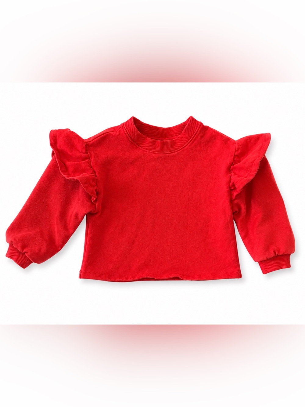 Hanna Andersson Red Ruffle Sweatshirt 12-18M Organic Cotton